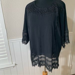 Suzanne Betro Boho embroidered lace trim  tunic top shirt, size 3X